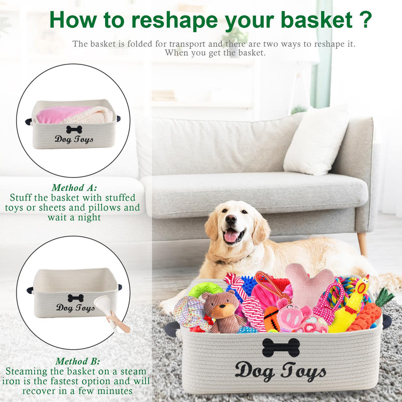 Dog Toy Basket-100% Cotton Rope Dog Toy Bin for Living Room Area-Trapezoid Pet Toys Box with Sturdy Handle-Puppy Bed-Dog Stuff Organizer for Toys,Collar,Leash,Blanket-Chew Proof-Beige 1pack Beige
