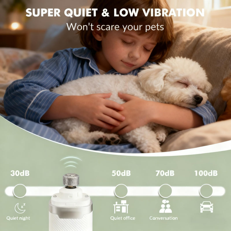 Silent Pet Nail Grinder Pro, Cordless Grooming Pro Nail Grinder with 3 Adjustable Speeds & Led Light, Painless Paws Grooming for Small Medium Large Dogs & Cats(1+2*Replacement Head) (1+2*Replacement Head) - PawsPlanet Australia