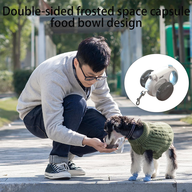 13FT Retractable Dog Leash with Waste Bag Dispenser,Heavy Duty Dog Leash with Food Bowls on Both Sides,LED Dog Leash Retractable for Small Medium Large Dogs up to 88lbs,360° rotatable,One-Handed Brake - PawsPlanet Australia