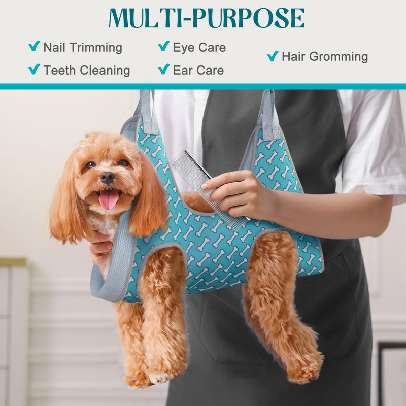 Supet Dog Grooming Hammock Harness for Dogs Cats, Relaxation Pet Nail Clipper Hammock, Restraint Dog & Small Animal Leashes Sling for Groomingk for Nail Trimming (Coral Blue, 2XS) 2XS（ Max 8 Lb：Leg space: 3.7"-8.7"） Coral Blue - PawsPlanet Australia
