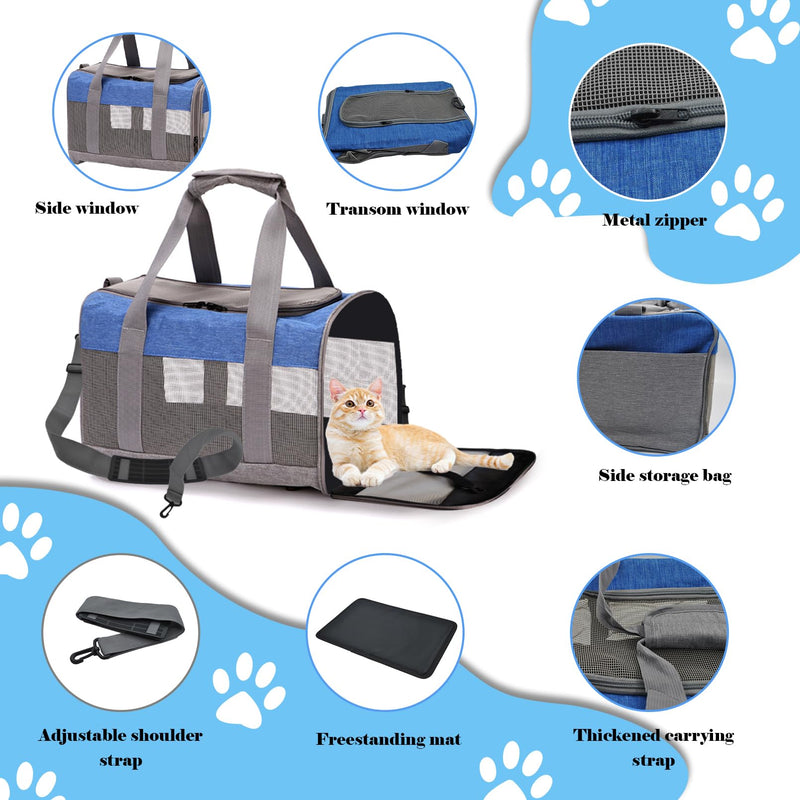 Soft Sided Pet Carrier for Cat,Airline Approved Cat Carriers Collapsible Portable Kitten Travel Crate Breathable Ventilated Grey Blue Puppy Carrying Bag Under to 12 Lb 【Grayblue】 - PawsPlanet Australia