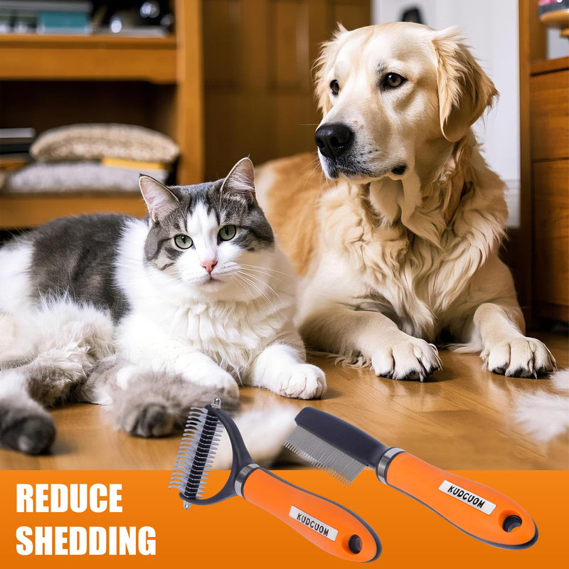 Pet Grooming Combo, featuring a Deshedding Brush and Dematting Combs, is specifically tailored for long-haired dogs and cats with tangled hair - PawsPlanet Australia