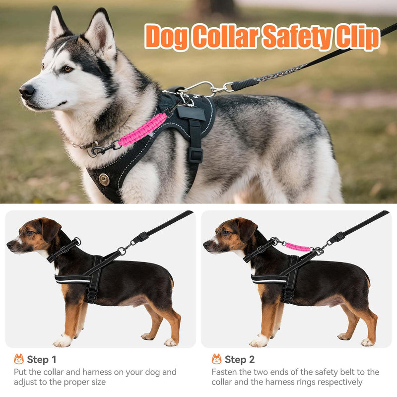 Dog Collar Safety Clip, Collar Companion, Handmade Backup Safety Strap, Double-Ended Clip Leash Connector, Suitable for Dog Harnesses, Prong, Pinch Collars (Pink, 1 Pack) Pink