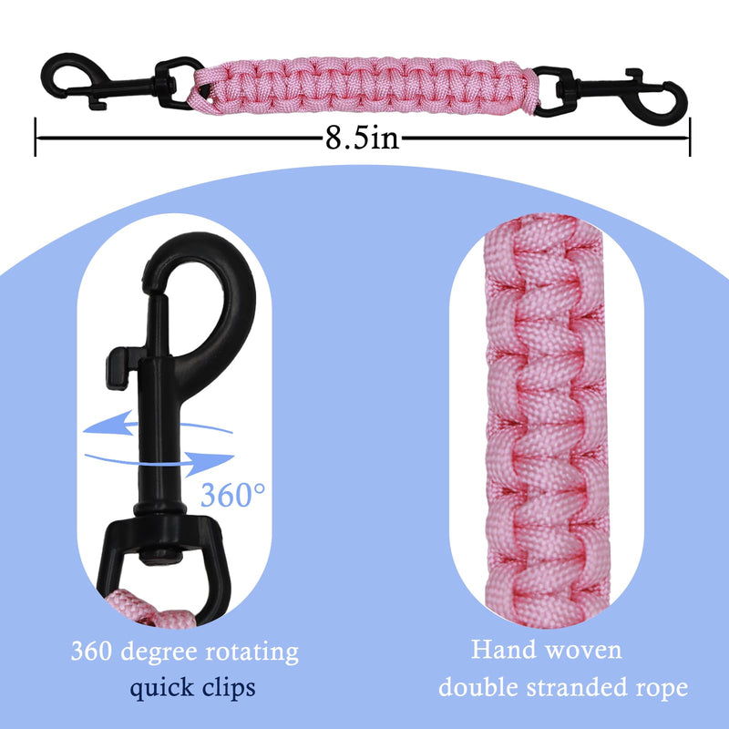 2 PCS Dog Collar Safety Clips, Backup Clip Connector, Prong Collar, Dual Clasps Rotating Buckle for Small and Medium Dogs (Pink) Pink Cord - PawsPlanet Australia