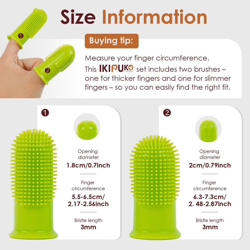 2-Pack Dog Toothbrush for Different Finger Sizes, 180° Bristle Coverage, Soft Dog Tooth Brushing Kit for Medium & Large Dogs, Dental Care Pet Teeth Plaque and Tartar Cleaning, Food-Grade Silicone Green