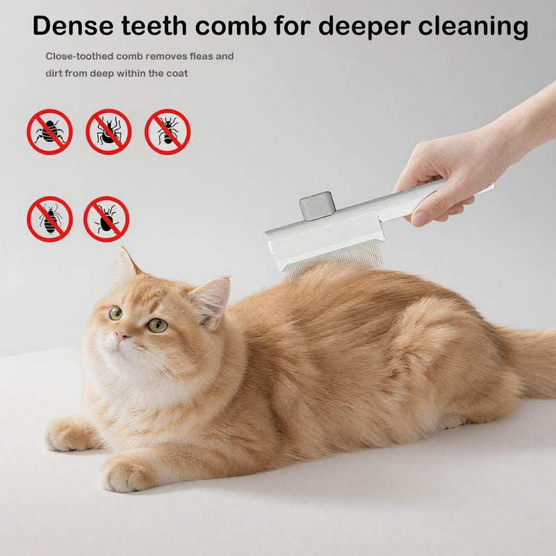 Pet Grooming Combo - Flea Comb(Dense Teeth) and Pet Hair Removal Comb(Long & Short Stainless Steel Teeth) with Release Button for Grooming Massaging and Cleaning Remove Fleas on Cat and Dog White Flea Comb+Grooming Comb - PawsPlanet Australia