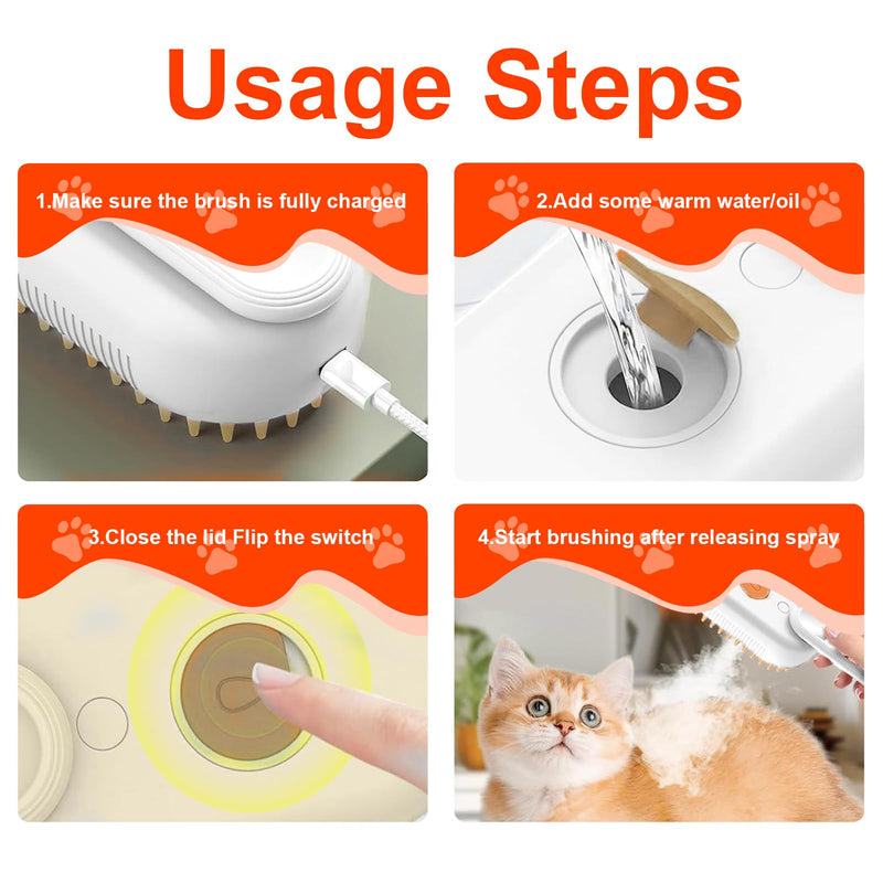4-in-1 Steam Brush for Dogs & Cats - Pet Grooming Brush with Steam, Deshedding, Bath Spray & Massage, Professional Grooming Tool for Indoor Cats and Long/Short Hair Pets (white) white - PawsPlanet Australia