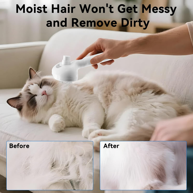 Pet Steam Brush for Cats Brush Grooming with Release Button for Long Short Haired Cat Dog Comb Pet Spray Slicker Brushes Rechargeable with Water Shedding Cleaning