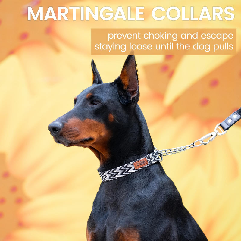 ANDA Martingale Collar for Dogs, Adjustable with Reflective Stainless Steel Chain, No-Pull Escape-Proof Training Collar for Medium and Large Breeds (Chevron Black Chain Style, Medium) Chevron Black Chain Style - PawsPlanet Australia