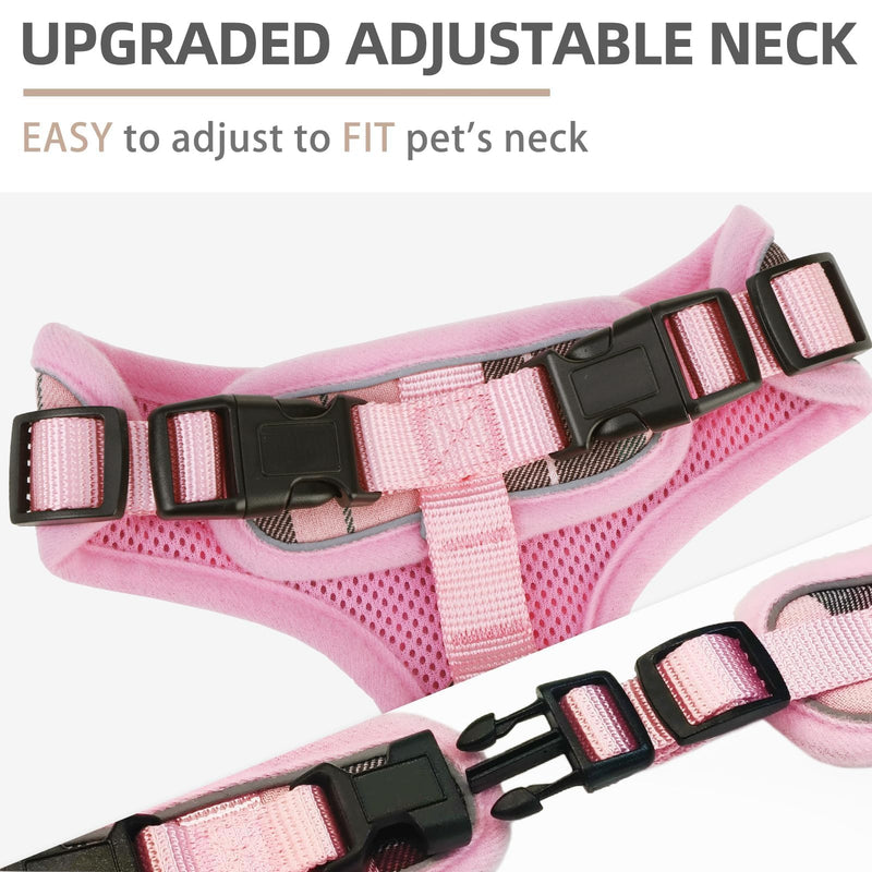 PUPTECK Soft Mesh Dog Harness and Leash Set Pet Puppy Cat Adjustable Reflective Padded Vest No Pull Harnesses, Pink, XS XS (NECK: 11-13", CHEST: 11-15") - PawsPlanet Australia