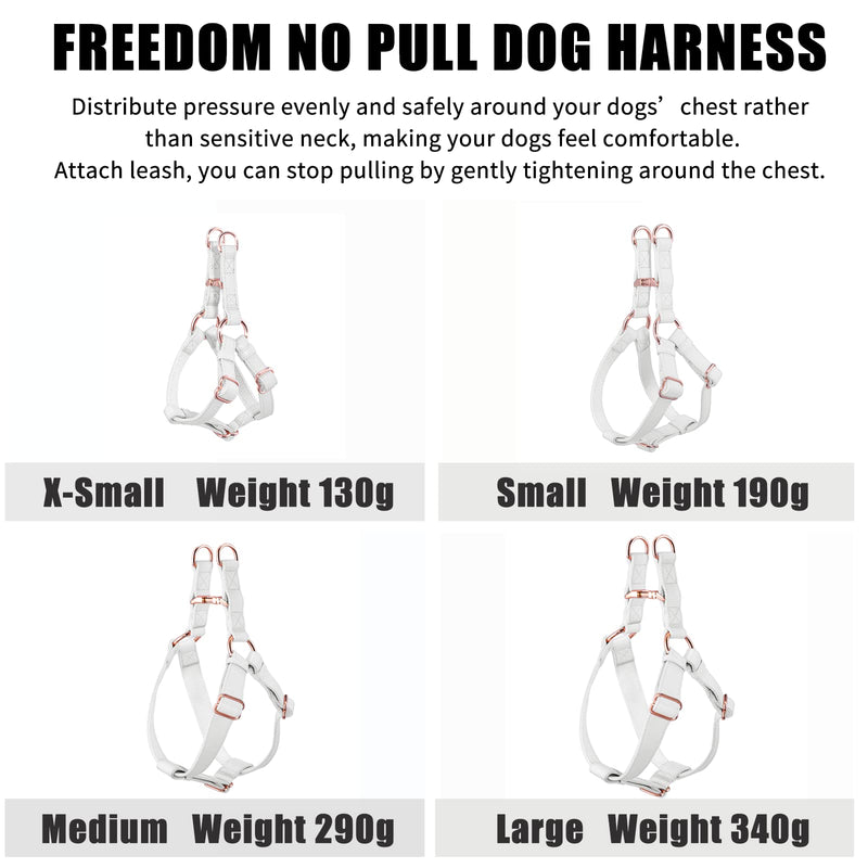 Soft Leather No Pull Dog Harness - Adjustable Step in Dog Harness with Rose Gold Heavy Duty Metal Buckle, Freedom Nylon Dog Halter Vests for Small Medium Large Dogs Easy Walking Training (White,XS) White XS (Neck&Chest Girth 12"-16"x Width 0.6") - PawsPlanet Australia