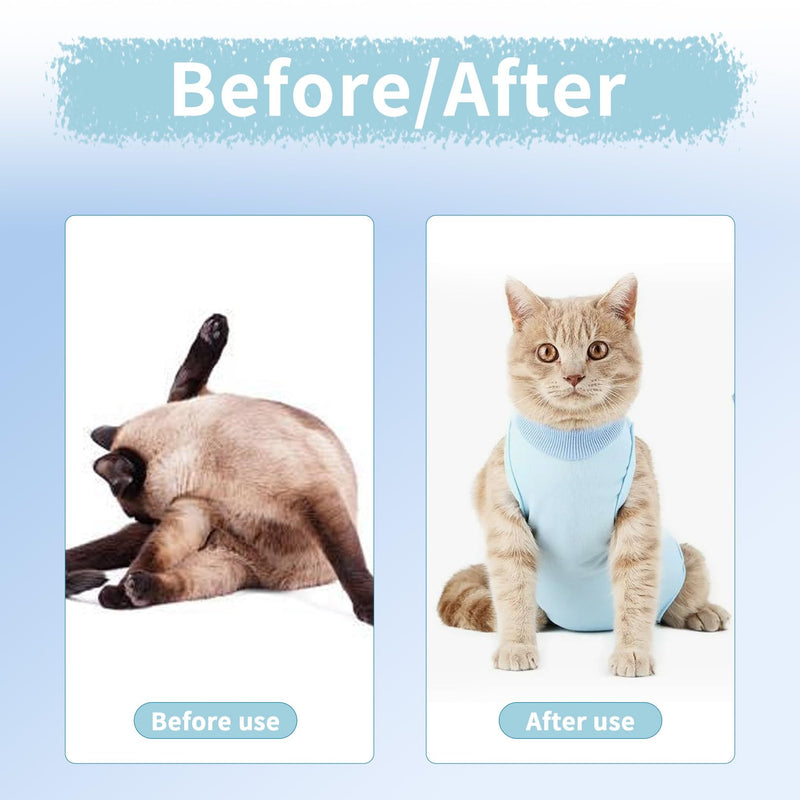 BFUZXY Cat Bodysuit After Surgical Recovery Suit, Cat Clothing for Cats, Kittens, One Piece, Breathable, Lick Protection for Abdominal Wounds, Castration Spay, Cat Body Surgery, Recovery Suit (S-Blue) S blue