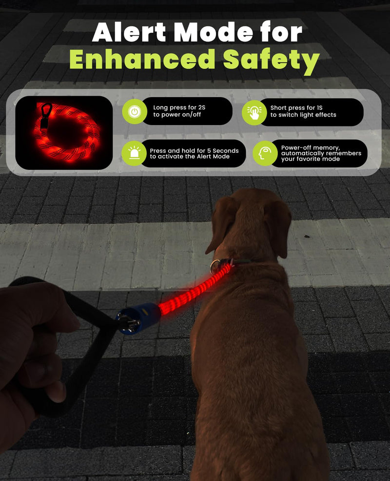 Light Up Dog Leash, LED Pet Leash for Night Walking,13 Lighting Modes, Rechargeable Dog Lights, Glow in The Dark Walking Leashes with Tangle-Free Hook for Medium Large Dogs (Leash-5Ft) Leash-5Ft - PawsPlanet Australia