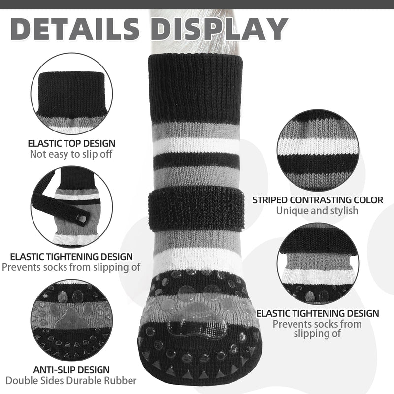 KOOLTAIL Anti Slip Dog Socks for Hardwood Floors to Prevent Licking Paws with Grippers, 2 Pairs Paw Protector, Double Sides Stripe Dog Shoes Toe Grips for Small Medium Large Senior Dogs SM Small/Medium(4 Pack) Black+White - PawsPlanet Australia