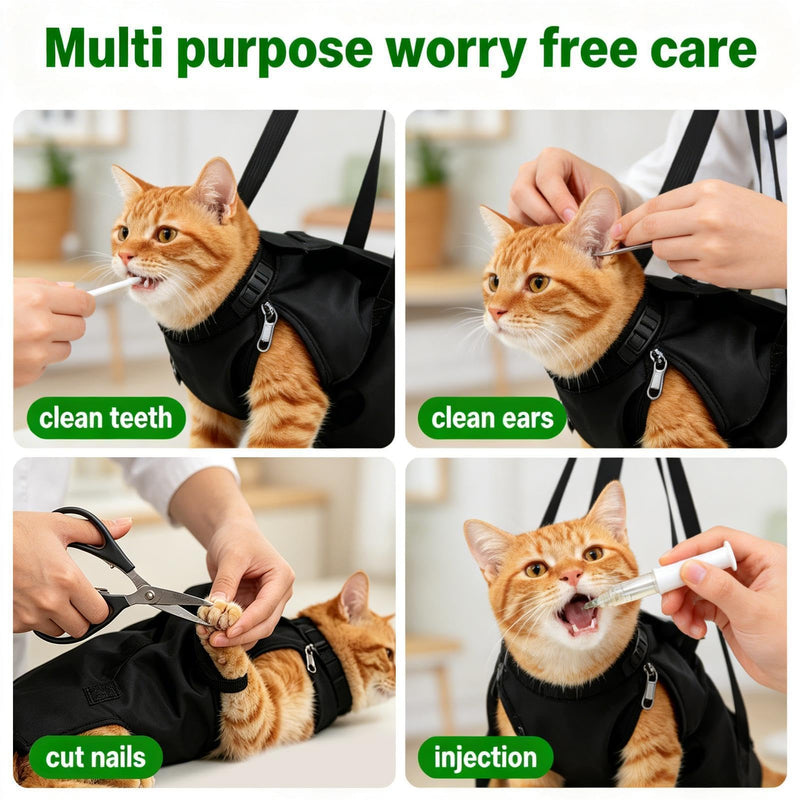 Cat Grooming Bag | Breathable Nylon Case, Secure Restraint Bag, Scratch-Resistant Muzzle Mesh Protector for Pets | Heavy-Duty Veterinary Harness for Small and Medium Sizes