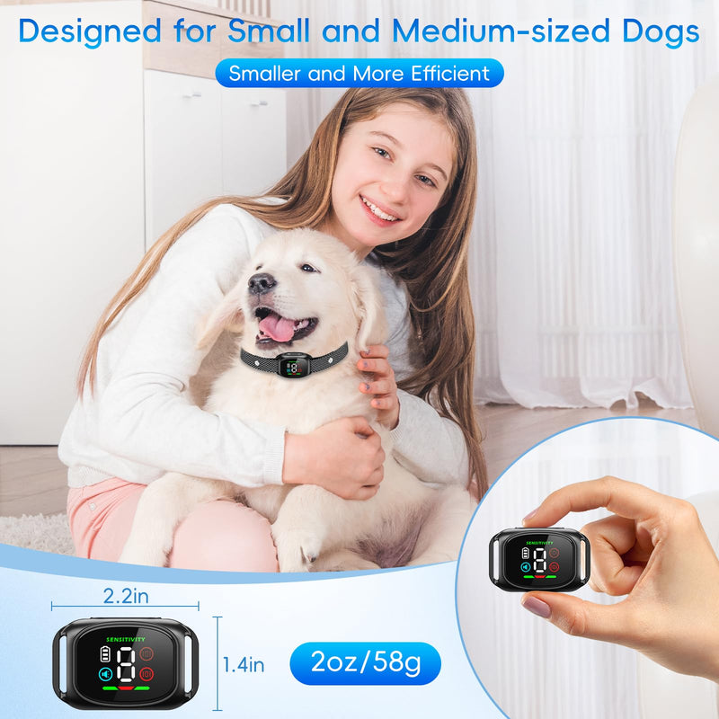 Dog Bark Collar, Tiny Bark Collar for Small Dogs 5-15lbs, Medium, Large Dogs, Automatic Smart Barking Collar with 4 Modes & 8 Sensitivity Levels, IP67 Waterproof No Shock Anti Barking Collar (Black) Black - PawsPlanet Australia