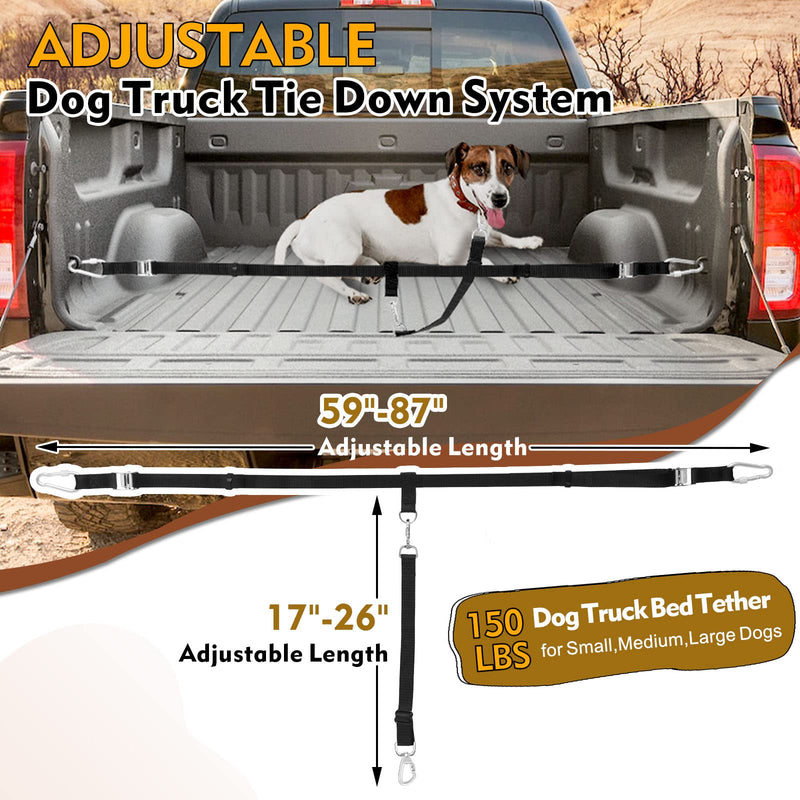 Truck Bed Dog Leash System, Dog Pickup Tether Tie Down, Dog Car Harness Belt Heavy Duty, Pick-Up Restraint Lead Adjustable, Dog Truck Leash for Dogs Up to 150lbs, Dog Truck Bed Barrier Tie Down Out For 1 Dog - PawsPlanet Australia