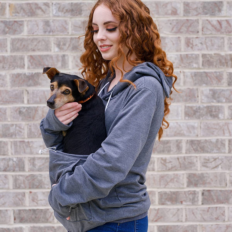 Unisex Big Pouch Hoodie Long Sleeve Pet Cat Dog Holder Carrier Sweatshirt Dark Gray XX-Large - PawsPlanet Australia