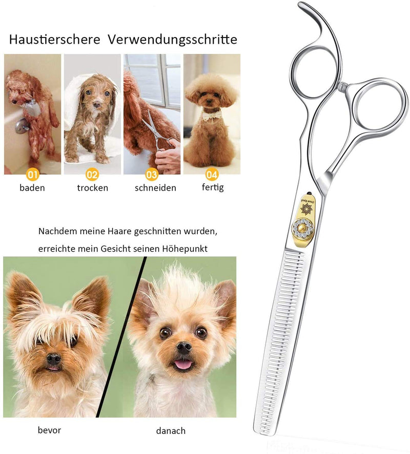 Dream Reach Professional 7" Dog Grooming Scissors Thinning/Blending/Chunking, Straight, Curved Scissors Kit, JP-440C Stainless Steel Pet Cat Hair Cutting/Trimming Shears (7 Inch-thinning Scissors) 7 Inch-thinning Scissors - PawsPlanet Australia