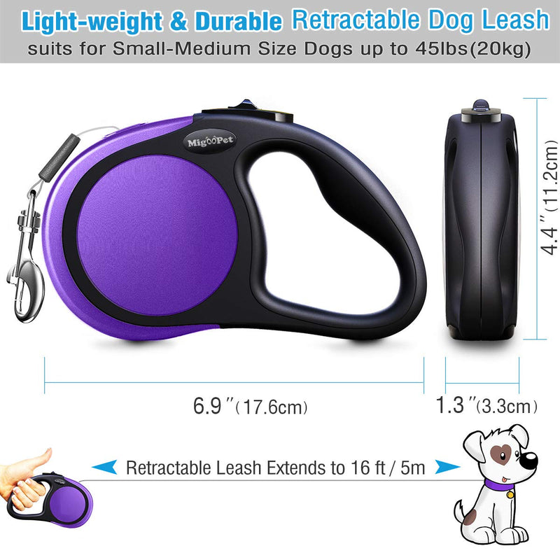 Heavy Duty Retractable Dog Leash-16ft Strong & Durable Walking Leash for S to L Dogs up to 45/115 lbs, Upgraded Lock System, Non Slip Grip, Tangle Free (Small/Medium, Purple) Small/Medium (Pack of 1) - PawsPlanet Australia