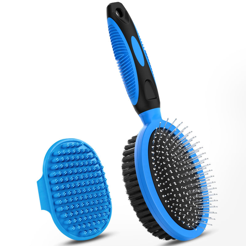 2PCS Pet Grooming Tools - Double-Sided Brush for Shedding and Bathing, Suitable for Short/Long Haired Dogs Cats and Horses, Deshedding Dog Brush, Mane & Tail Combs for Horses - Pet Supplies (Blue) Black Blue