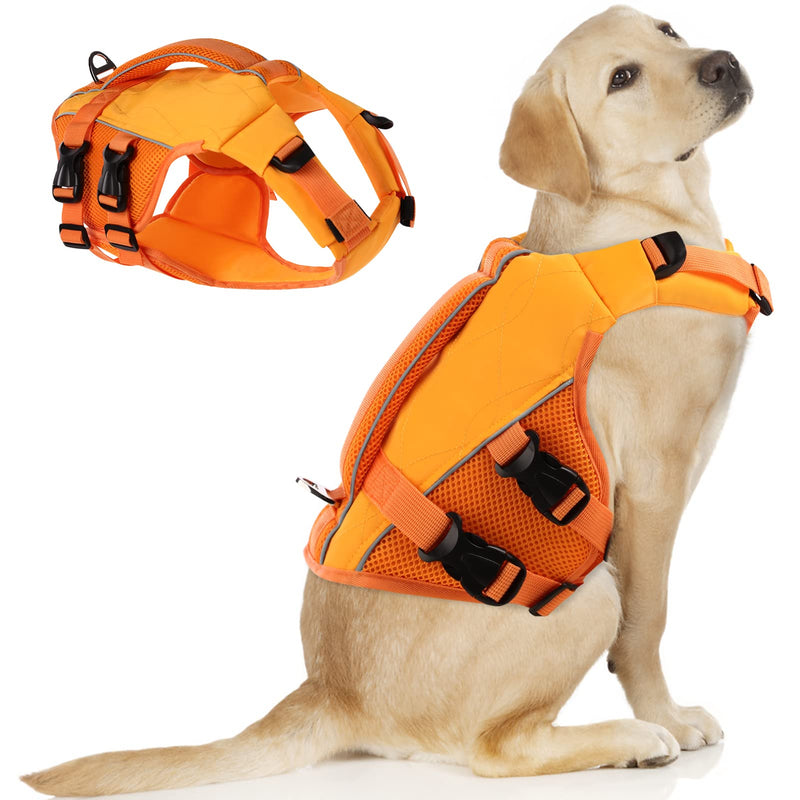 ASENKU Dog Life Jacket with Rescue Handle, Dog Life Vest for Swimming Boating with High Flotation, Ripstop Lightweight Pet Life Preserver with Reflective Stripes for Small Medium Large Dogs Orange