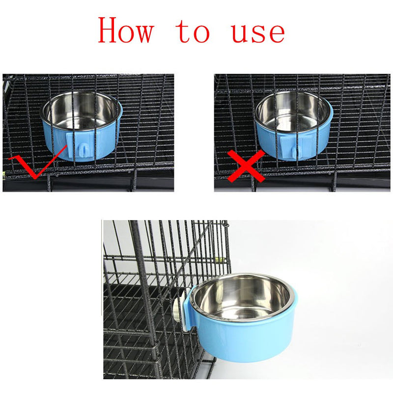 Crate Dog Bowl Removable Stainless Steel Water Food Feeder Bowls Cage Coop Cup for Cat Puppy Bird Pets Small Blue