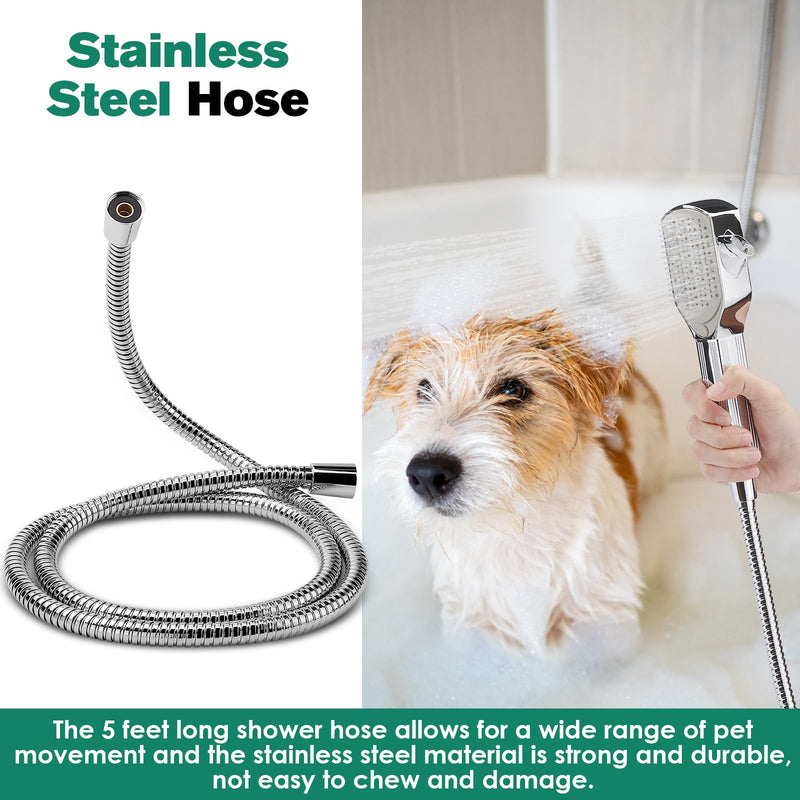 Dog Shower Attachment,Pet Washing Shower Sprayer with Stainless Steel Hose & Diverter Valve, 2 Mode Handheld Shower Head Brush, 3-in-1 Dog Shower Head for Bathing, Grooming, Massage - Indoor & Outdoor - PawsPlanet Australia