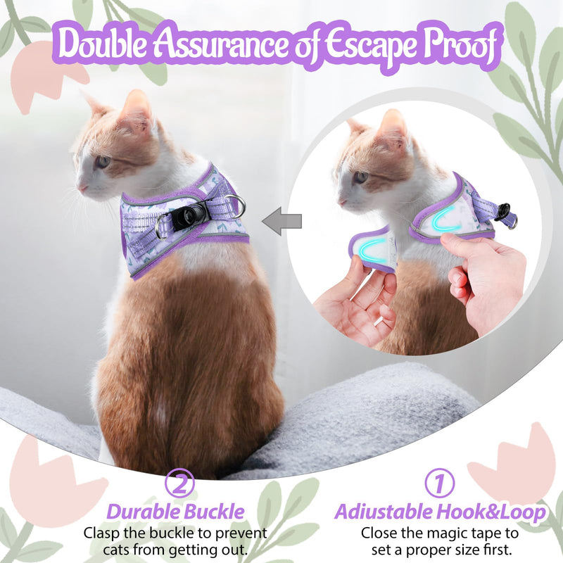 Cat Harness and Leash Escape Proof for Walking, Adjustable Soft Kitten Harness with Reflective Straps Step in Cat Vest Harness for Small Kitten and XS Dogs (Purple, M-Chest(14.5"-16.3")) M-Chest(14.5"-16.3") Purple