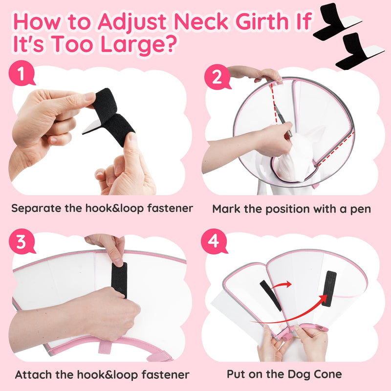 Clear Dog Cone for Small Dogs After Surgery, Adjustable E-Collar to Stop Licking with Padded Neck for Shih Tzu, Yorkie, Soft Recovery Collar with Reflective Trim for Night Visibility, Pink XS XS (9"-10.25")