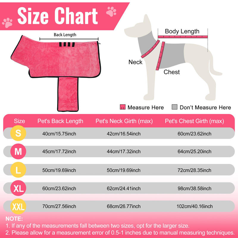 Dog Bathrobe Ultra Absorbent Microfibre Dog Drying Coat for Quick Drying, Soft Double Layer Robe Towel for Puppy & Adult Pets Cats Bathing, Swimming & Grooming XL Pink