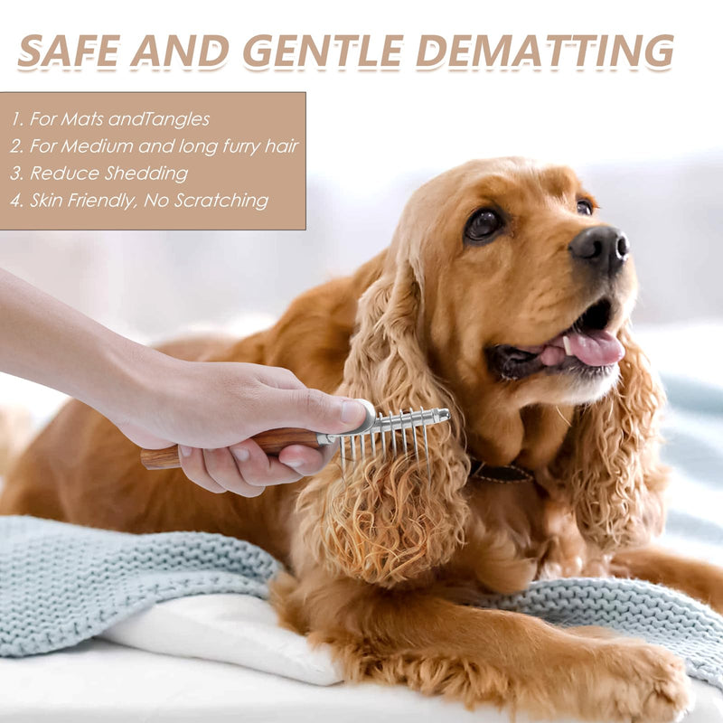 Long Pin Dog Slicker Brush for Poodles, Golden Doodles & Cats - 3-Piece Grooming Kit with Dematting Comb and Pet Comb, Large Wooden Handle Deshedding Tools for Thick Hair Mats Removal - PawsPlanet Australia