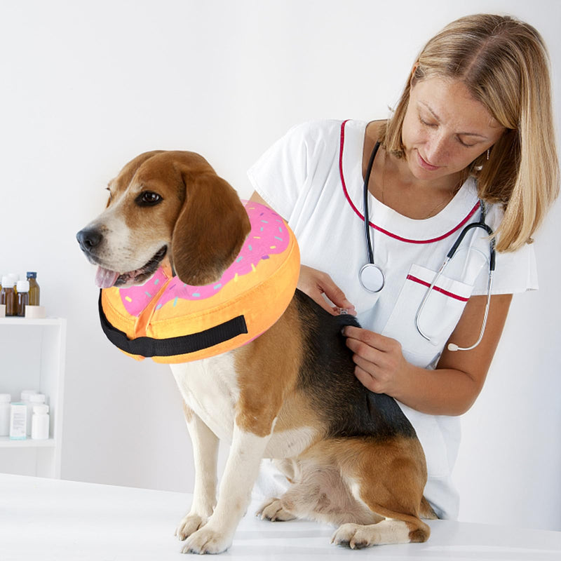 Katoggy Inflatable Dog Cone Collar for Dogs After Surgery, Soft Adjustable Blow up Donut Dog E-Collar for Small Medium Large Dog and Cats Yellow/Pink Cheese