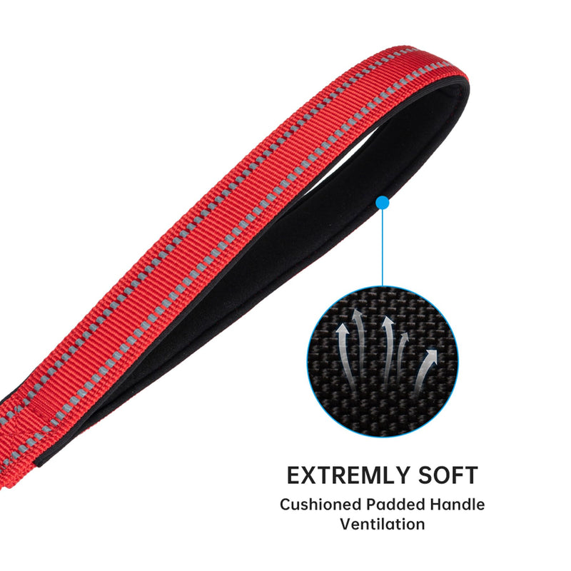 EXCELLENT ELITE SPANKER Reflective Dual Leash - 5FT Double Dog Leash with Padded Handle for Two Dogs Walking & Training (Red) 5ft x 3/4 in. Red - PawsPlanet Australia