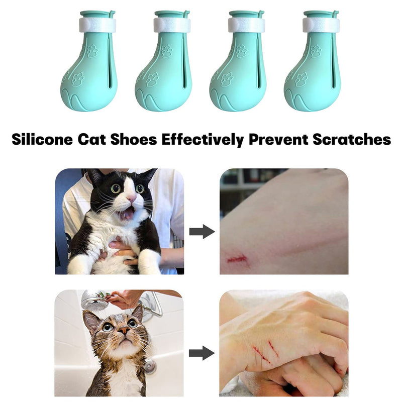Cat Claw Covers Cat Boots for Cats Only, Cat Anti-Scratch Shoes Adjustable Prickly Anti-Off Shoes, Soft Silicone Cat Paw Protector Boots for Cat Grooming Bathing Shaving to Prevent Scratching (Green) Green-1 - PawsPlanet Australia