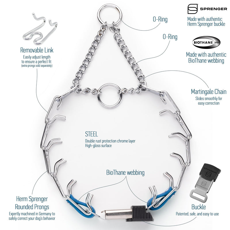 Herm Sprenger Chrome Plated Steel Dog Collar with Quick Release ClicLock Buckle O-Ring Biothane Insert Training Collar Made in Germany (Cerulean Blue, 16in x 2.25mm(Neck Size up to 13-14in)) Cerulean Blue 16in x 2.25mm(neck size up to 13-14in)