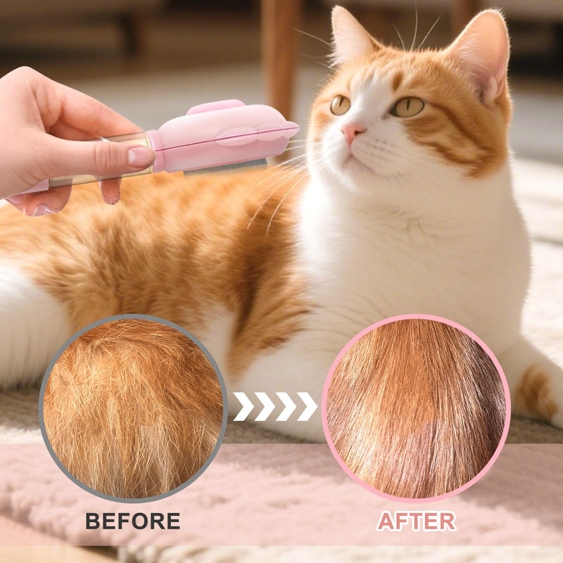 Cat Hair Brush for Shedding, 3-in-1 Pet Spray Hair Removal Comb with Visual Spray & Release Button, Waterproof Dog Grooming Brush for Furry Pet (Pink) Pink