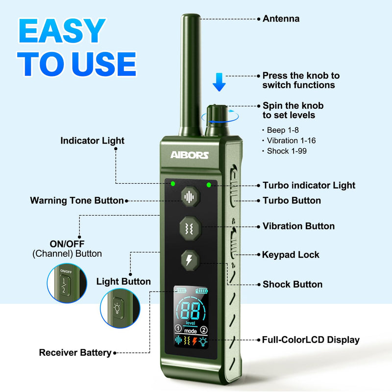 Dog Shock Collar - 4300FT Dog Training Collar with Remote,Shock-Lock,Light for Night Walks, Innovative IPX7 Waterproof with 4 Training Modes, Rechargeable E-Collar for 8-150 LBS Green - PawsPlanet Australia