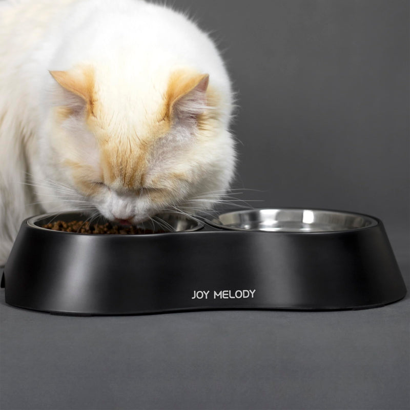 Joy Melody Non Slip Food and Water Bowl Set with Stand for Cat, Samll Dog, Rabbit, Stainless Steel Elevated Kitten Feeder, Anti Vomiting Dish for Puppy, Bunny, Dishwasher Safe, Whisker Fatigue Black - PawsPlanet Australia