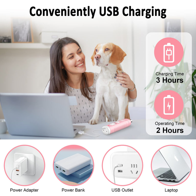 Casfuy Dog Nail Grinder with 2 LED Light for Large Medium Small Dogs - 3X More Powerful 2-Speed Electric Pet Nail Trimmer Rechargeable Quiet Painless Paws Grooming & Smoothing Tool Pink