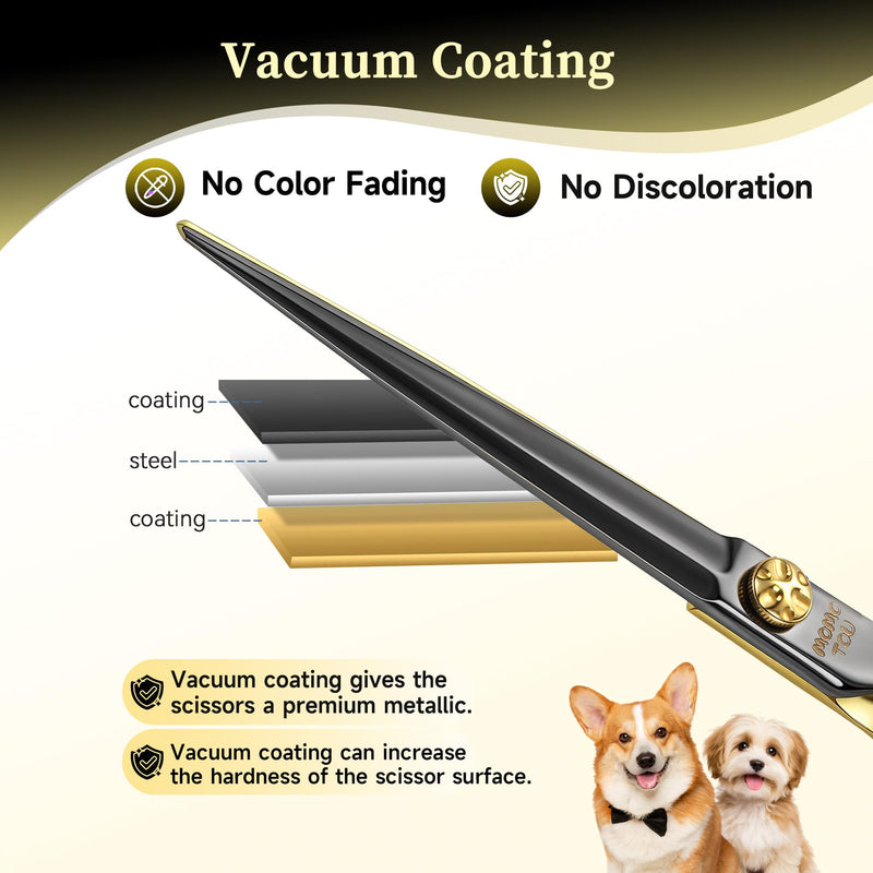 7'' Straight Dog Grooming Scissors CNC 440C Blades Sharp and Durable Dog Shears Black and Gold Pet Scissors Smooth Cutting Easy to Use for Professional Groomer - PawsPlanet Australia