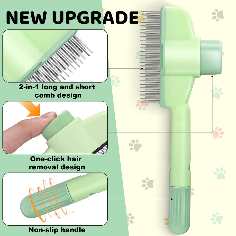 XANGNIER Pet Hair Removal Comb One-Click Self-Cleaning Grooming Brush, De-Shedding Comb for Short & Long Hair, Pet Grooming Supplies for Cats & Dogs Green - PawsPlanet Australia