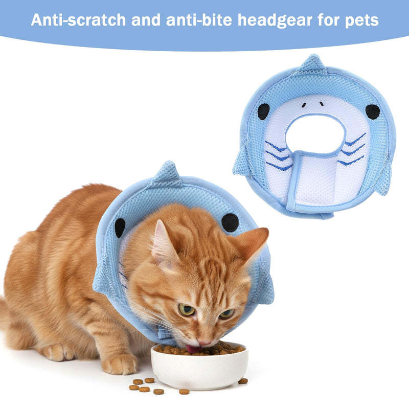Nogeqi Soft Cone for Cats, Cute Shark Shape Cat Donut Collar, Adjustable Cat E Collar, Lightweight Cats Cones to Stop Licking, After Surgery for Pets Small Dogs Kittes(M)