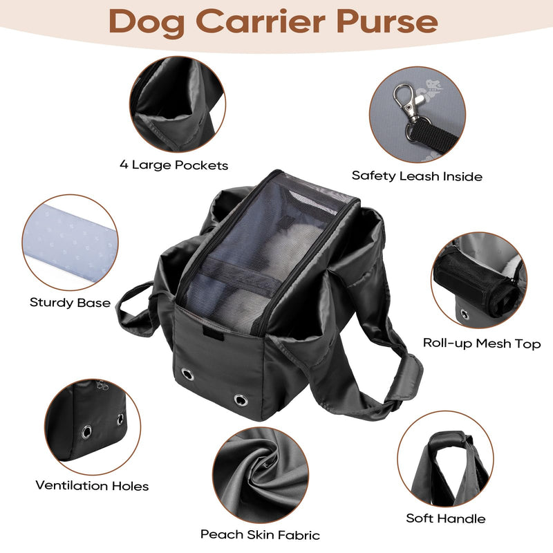 Dog Purse Carrier for Small Dogs, Cats, and Puppies – Soft-Sided Travel Pet Tote Bag with 4 Large Pockets, Foldable, Lightweight, Fits Pets up to 15 lbs, for Travel, Outings (Black) Black - PawsPlanet Australia