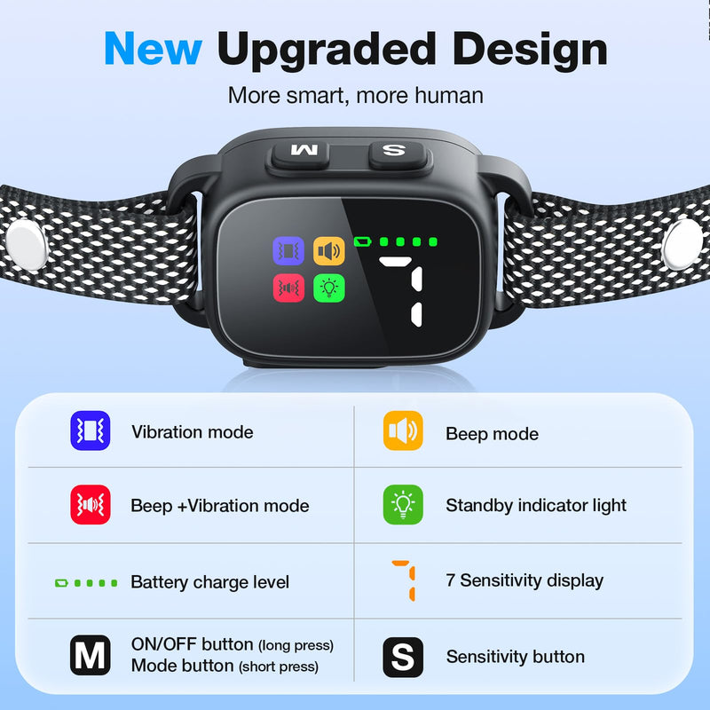 Dog Bark Collar for Small Medium Large Dogs, Rechargeable Smart Training Collar with Beep & Vibration, 7 Adjustable Sensitivity Levels, Ultra-Light 0.08lbs, IPX6 Waterproof, Long-Lasting Battery - PawsPlanet Australia