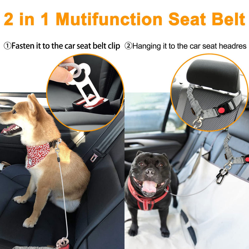 Chew Proof Dog Car Seat Belt, 2 in 1 Steel Cable Dog Car Accessories Headrest Restraint Dog Car Seatbelt for Medium Large Dogs Chewer Heavy Duty Dog Seatbelts for Cars Swivel Attach Gray 2 Pack - PawsPlanet Australia