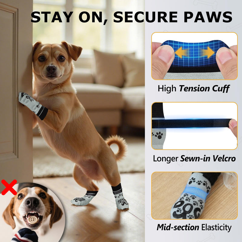 Anti Slip Dog Socks to Prevent Licking Paws - Double Side Paw Covers Dogs Grip Sock for Hardwood Floors, No Twist Dog Grippy Socks for Small Medium Large Senior Dogs, Light Grey and Black, L L(Pack of 4) - PawsPlanet Australia