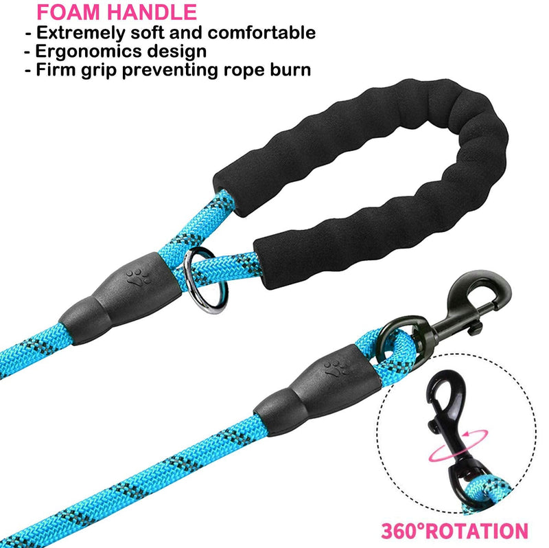 JSXD Heavy Duty Double Handle Dog Leash - 5 FT, Padded & Reflective, Rope for Small to Large Dogs (Blue) Rope-Blue - PawsPlanet Australia