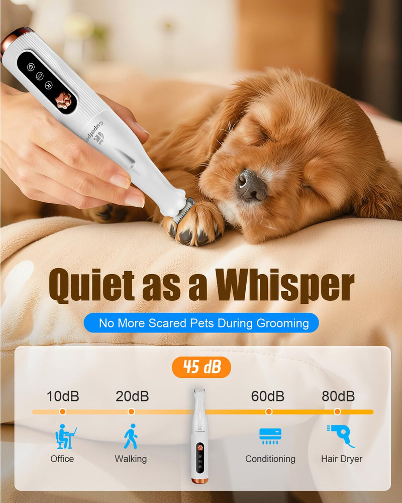Dog Paw Trimmer for Precision Shaver, Cordless Small Pet Paw Grooming Trimmer, Low Noise for Trimming Dog's Hair Around Paws, Eyes, Ears, Face, Butt(White) White