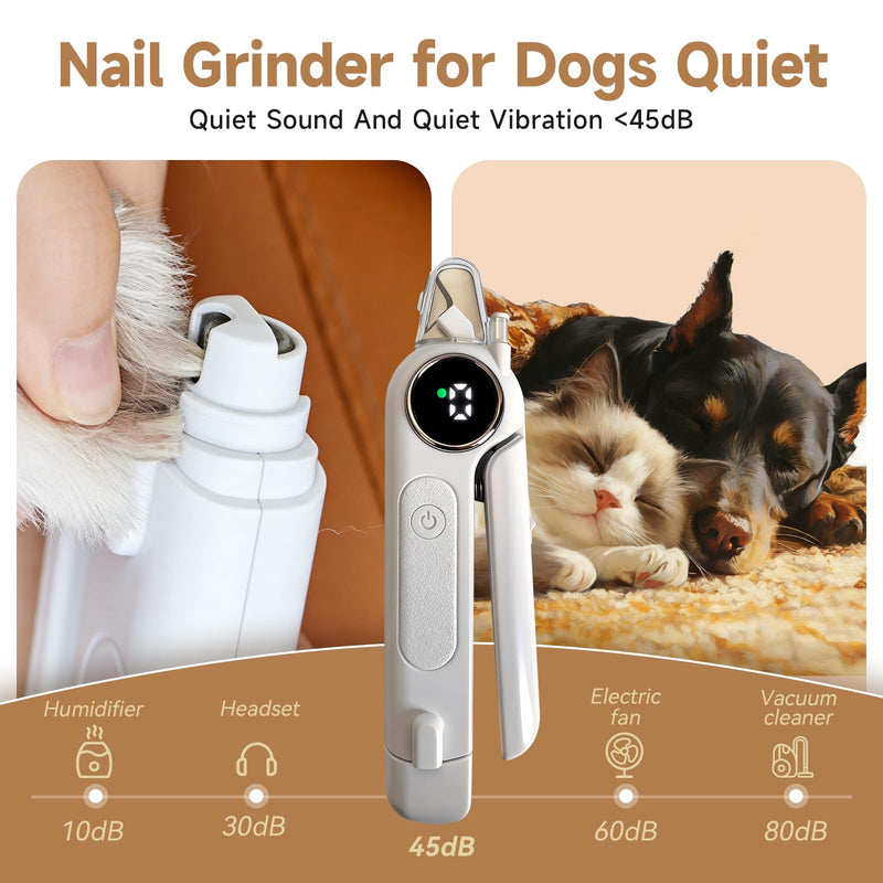 2-in-1 Dog Cat Nail Grinder & Clipper with LED Light, Pet Nail Clippers for Large Medium Puppy Dogs Ultra Quiet, Dog Cat Nail Trimmers with Splash Guard, Electric Dog Cat Claw Care File (White) - PawsPlanet Australia